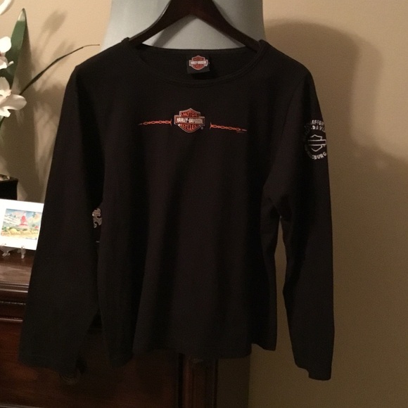 Harley-Davidson Tops - Harley-Davidson: Women’s Black and Orange Embroidered Long Sleeve Tee